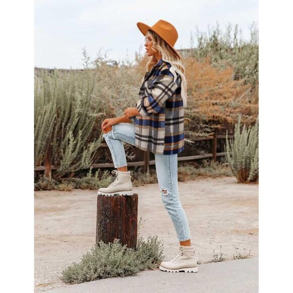 Women Royal Collared V Neck Button Down Oversized Long Sleeve Shirt Top - Picture 4 of 5